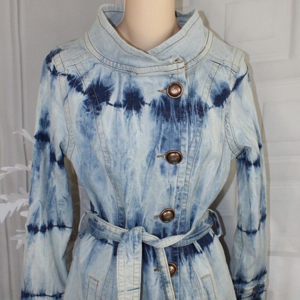JouJou bohemian premium tie dye denim jacket asymmetrical button front Large